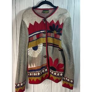 Vintage GEIGER Wool Blend Colorblock Cardigan  Button  Size 40 or Medium (READ)